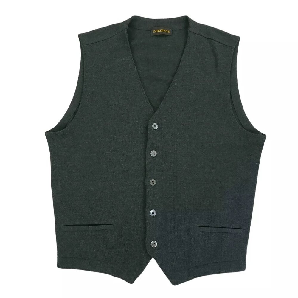 Cordings 100% Virgin Wool Cardigan Sweater Vest Mens Size Medium Gray Button Up